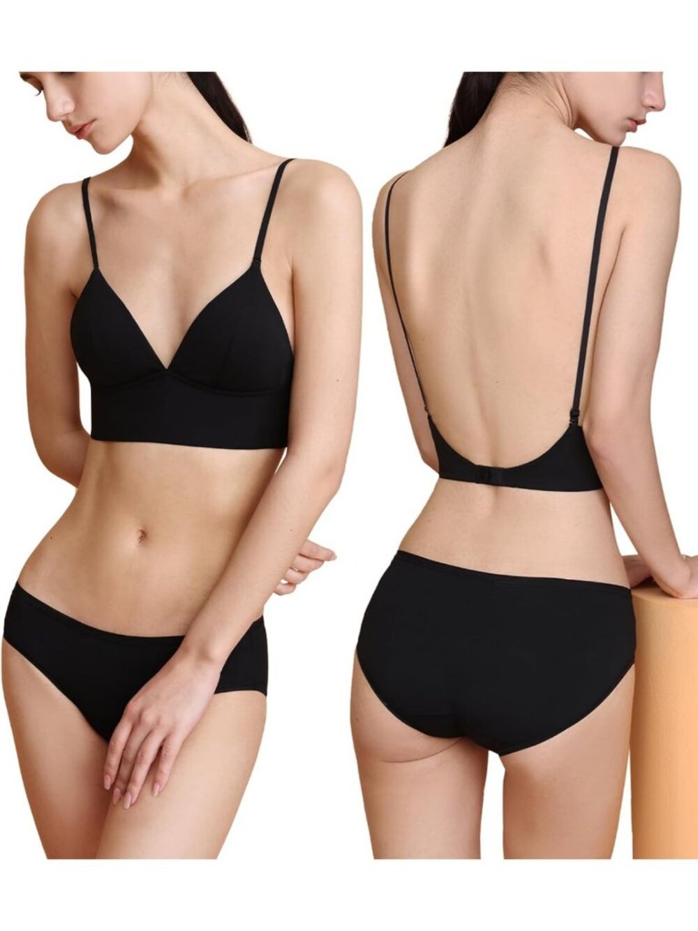 Organic Cotton Wireless Low Back Bralette - Padded, Thin Strap, Backless Bra